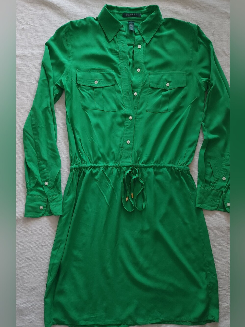 Lauren Ralph Lauren Kelly Green Long Sleeve Utility Shirt Dress